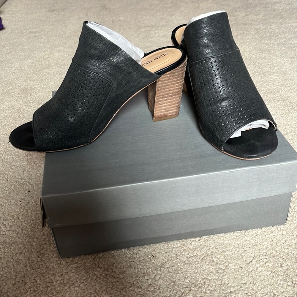 Peep Toe Stacked Heel Mules